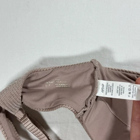 Aerie Ribbed Scoop Bikini Beige Top Size Small - Picture 3 of 6